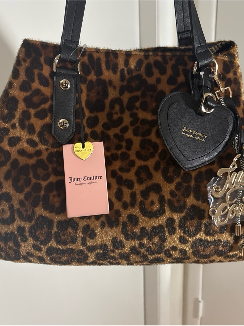 Juicy Couture Leopard Faux Fur Tote with Black Heart Charm